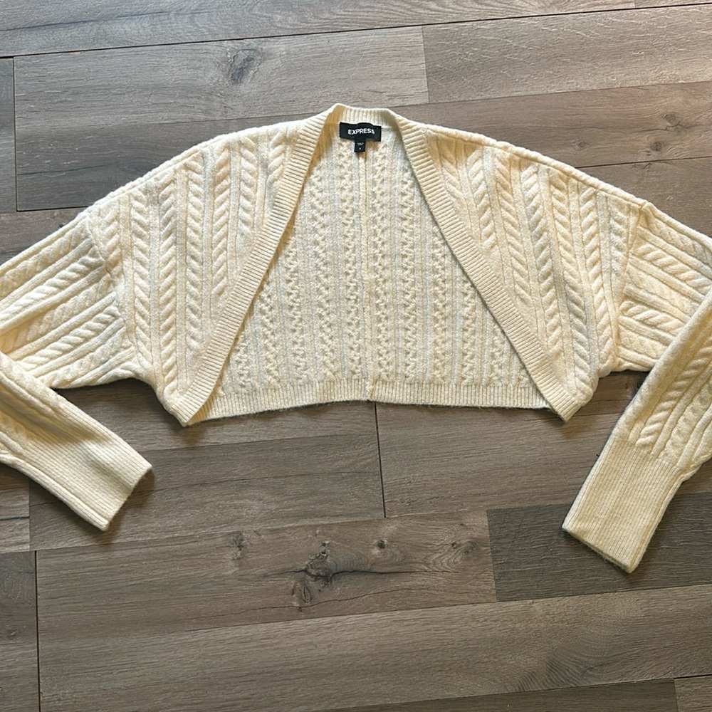 Express Cream Cable Knit Cropped Cardigan